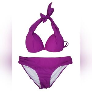 Womens Halter Padded Top Push Up Bikini Set in Purple XXL